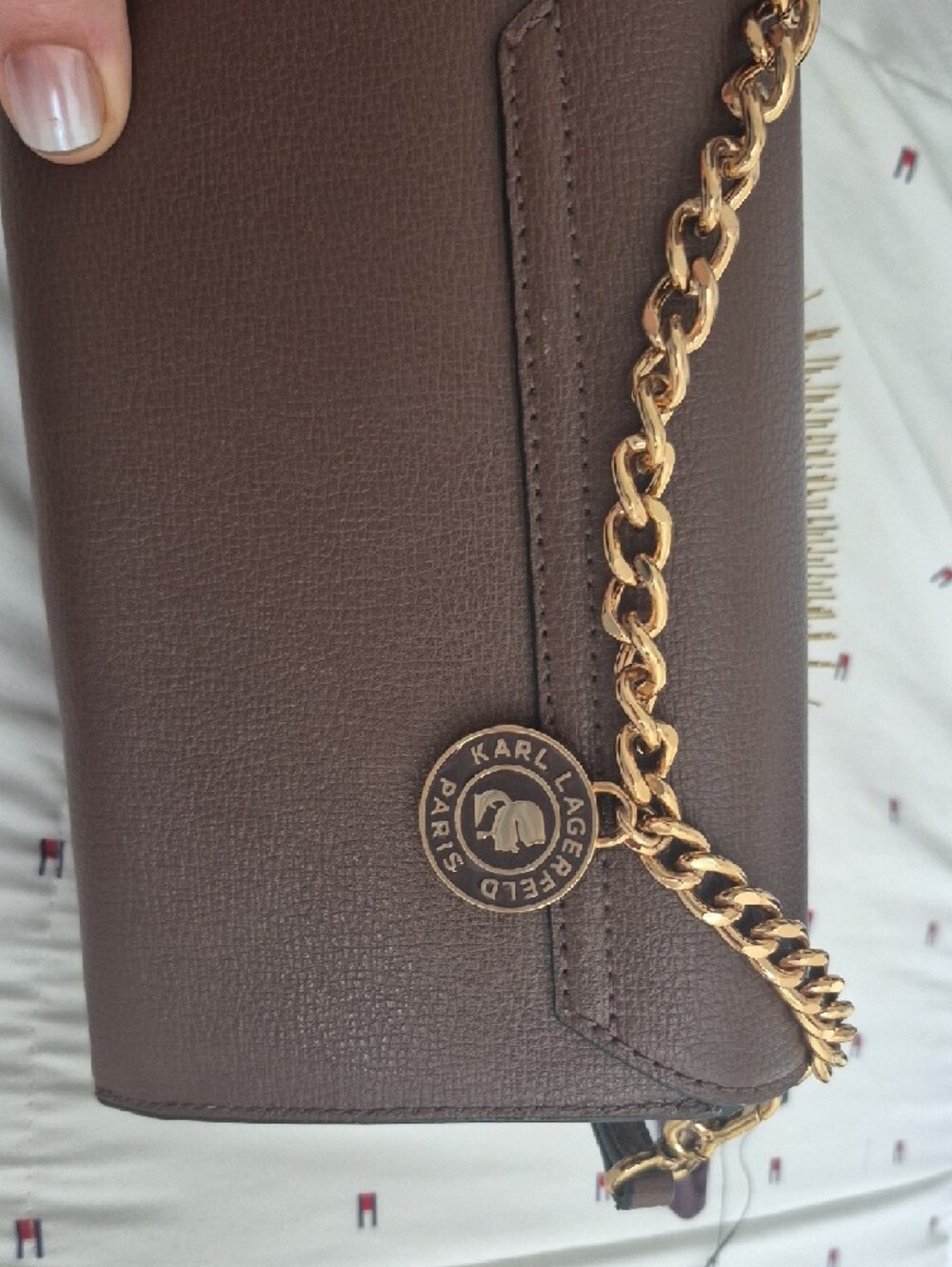 NWT Karl Lagerfeld Brown Crossbody Bag with Gold Chain Accent - Picture 5 of 6